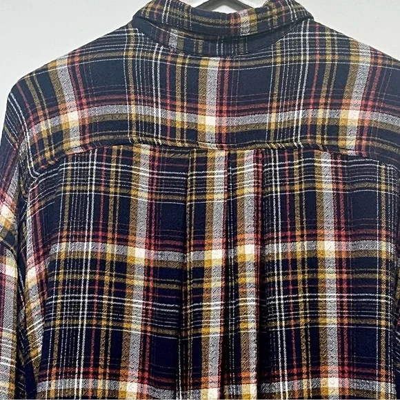 WE THE FREE PEOPLE Blue Plaid Flannel Shirt RIVETED Womens S Button Up Oversized - Picture 6 of 16